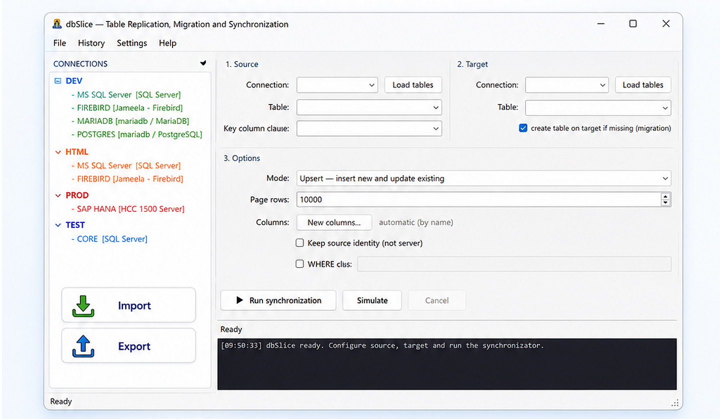 Preview of the dbSlice synchronization interface